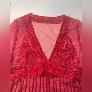 Elegant Red Sheer beaded Embroidered Top